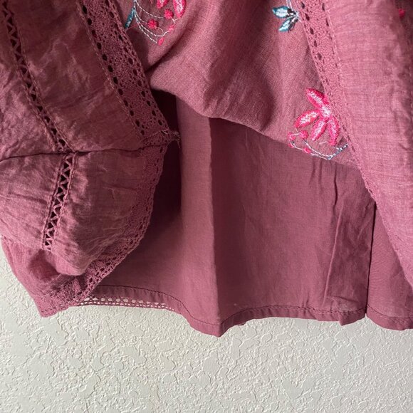 Umgee M Pink Long Sleeve Embroidered Boho Tunic Dress Boho Cottagecore - Picture 9 of 16